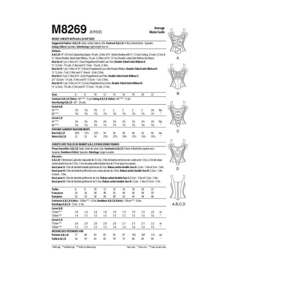 McCall's M8269 Misses 14 to 22 Corsets with A,B,C,D Cup Sewing Pattern New - Picture 10 of 10